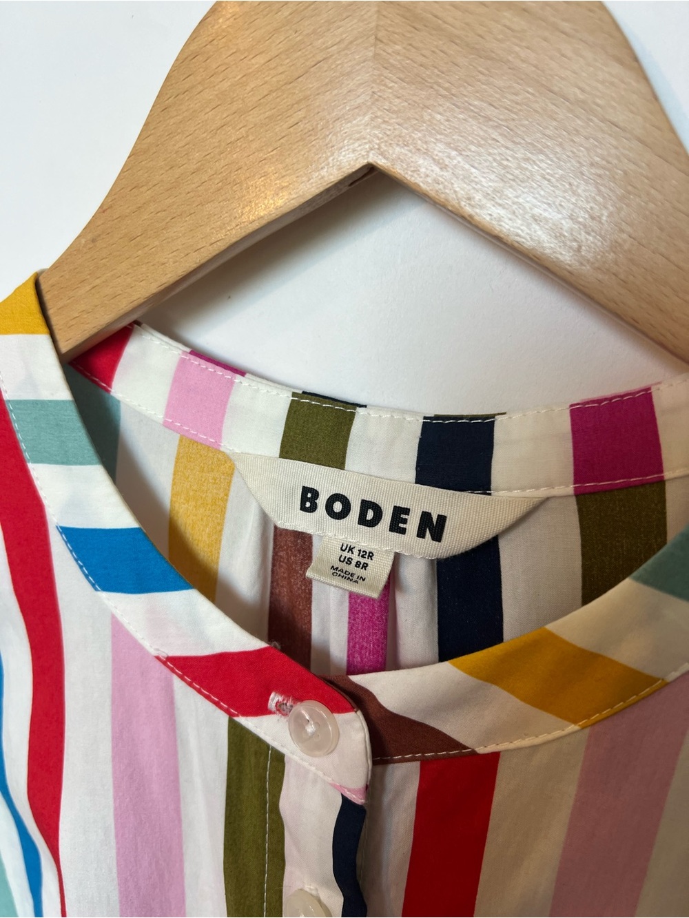 Boden Alba Rainbow Stripe Cotton Tiered Maxi Dress Belted Vertical Stripe US8 - Picture 6 of 16